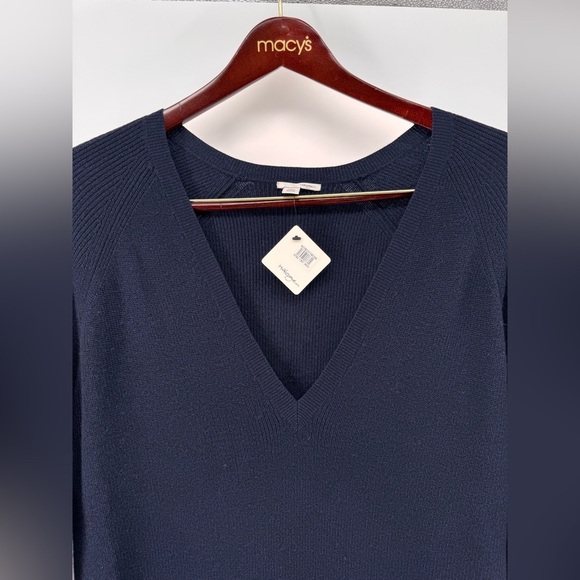 NWT Halogen V-Neck Knitted Sweater Navy Cotton Wool Dress - Picture 2 of 7